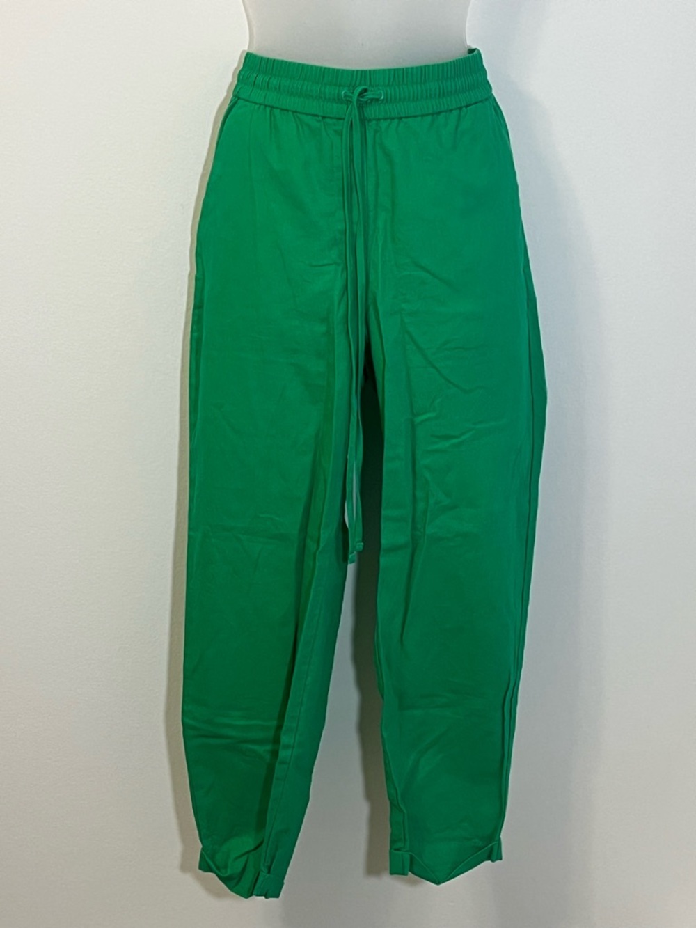 J. Crew Bright Green Linen Cotton Blend Cuffed Pants Size 4 stretch drawstring